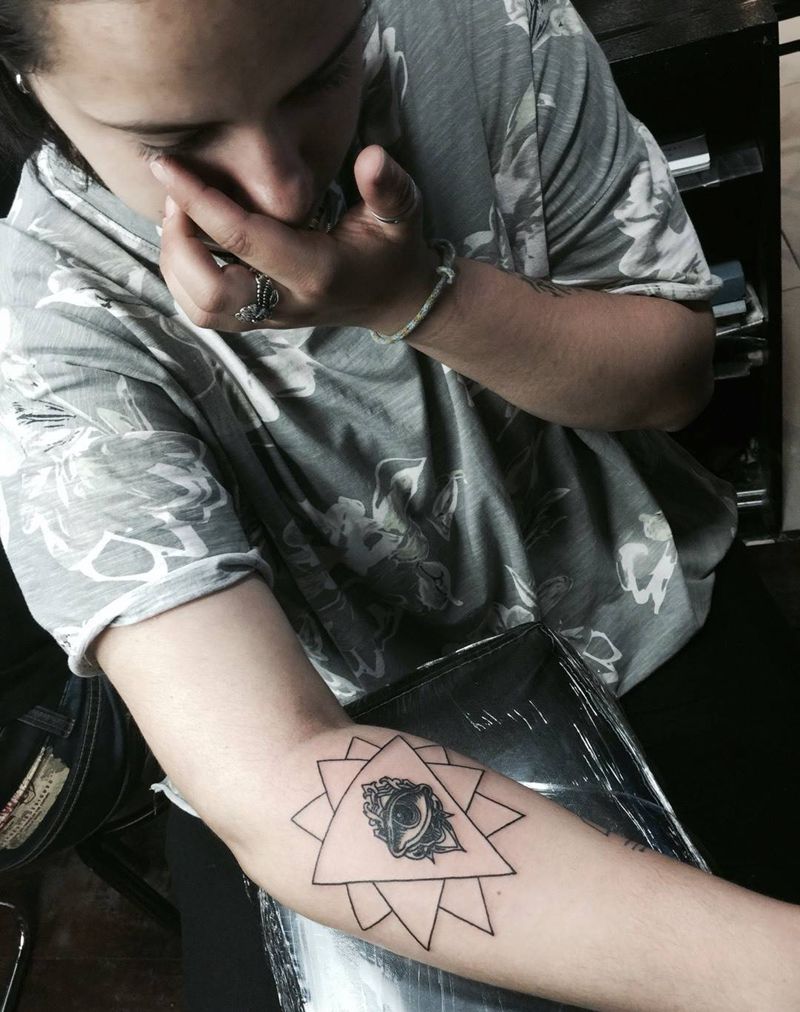 线条版力量之眼纹身图片_成品手臂欧美几何纹身图案