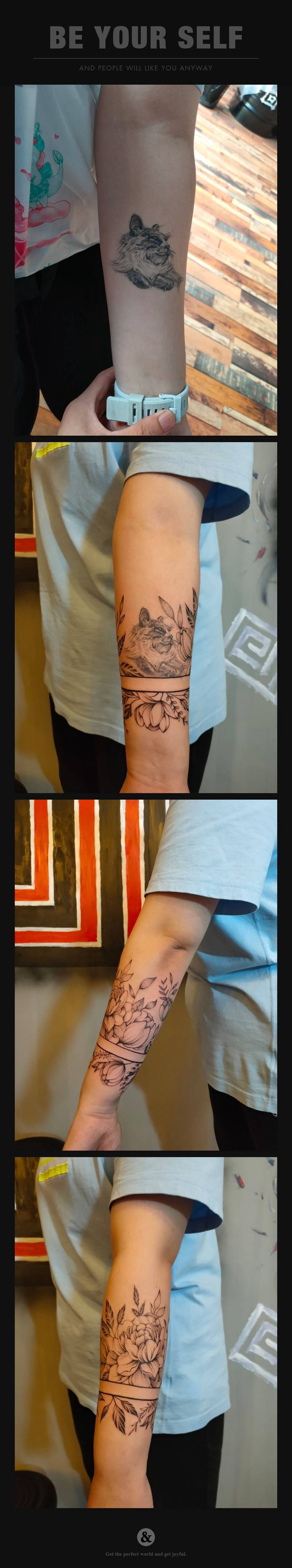 牡丹素花纹身图片_手臂点刺几何修改牡丹素花纹身图案