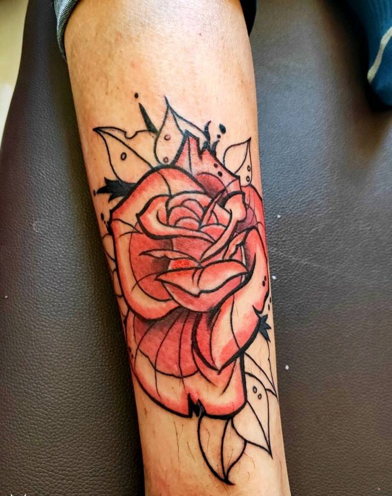 欧花玫瑰纹身图片_手臂欧美写实New School纹身图案