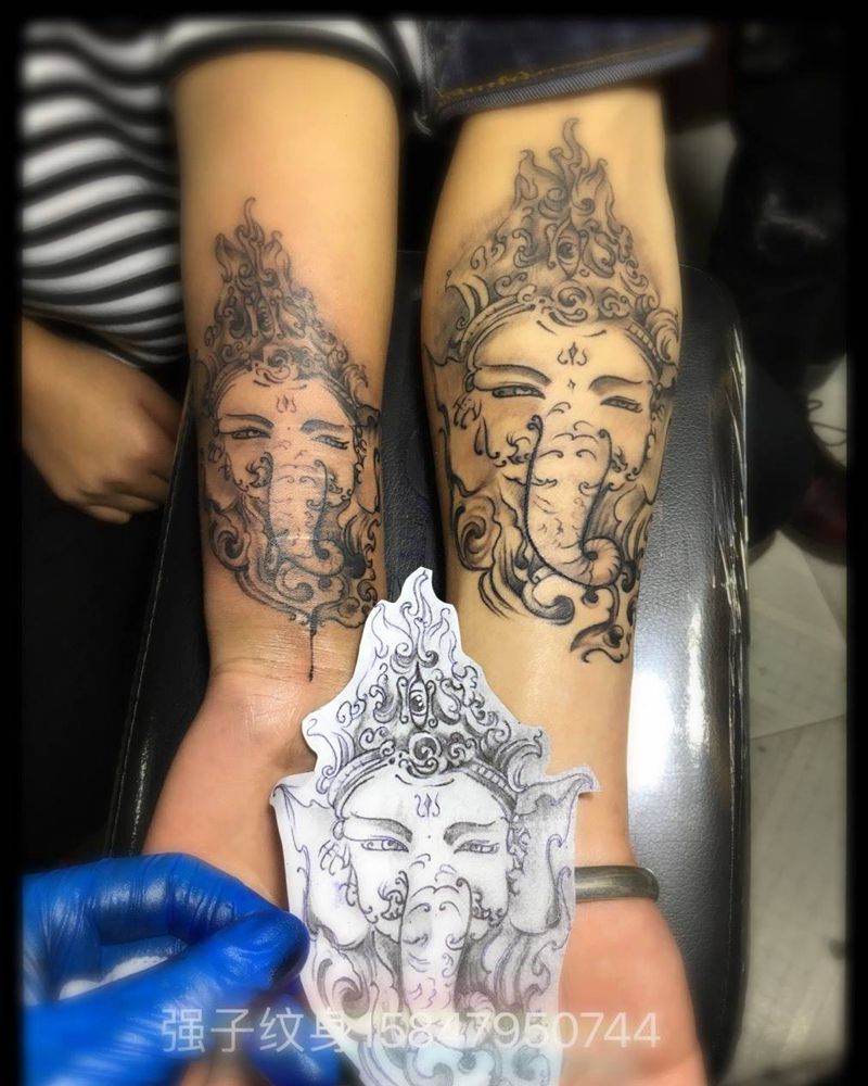 小臂 情侣象神纹身图片