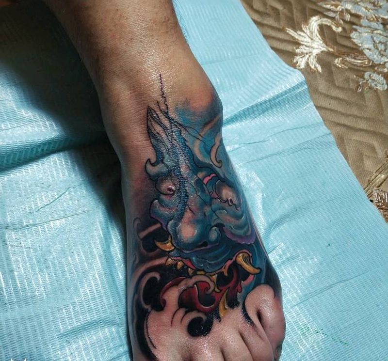 脚背纹身图片_新传统般若纹身图案