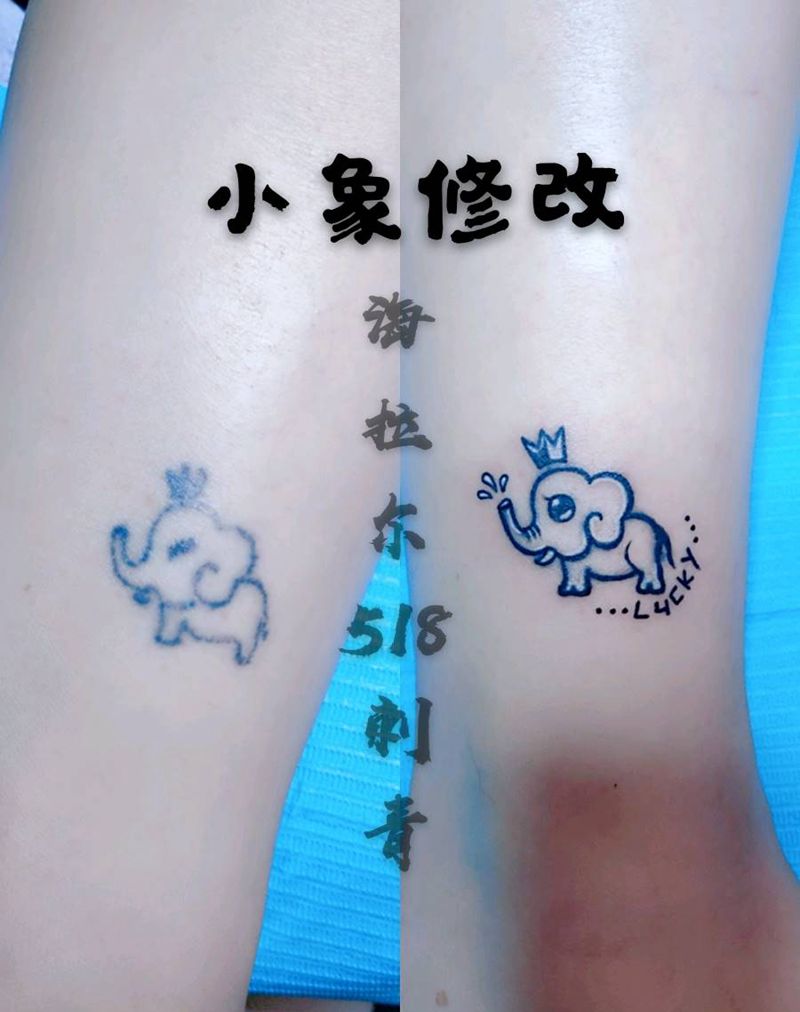 象纹身图片_腿部几何纹身图案