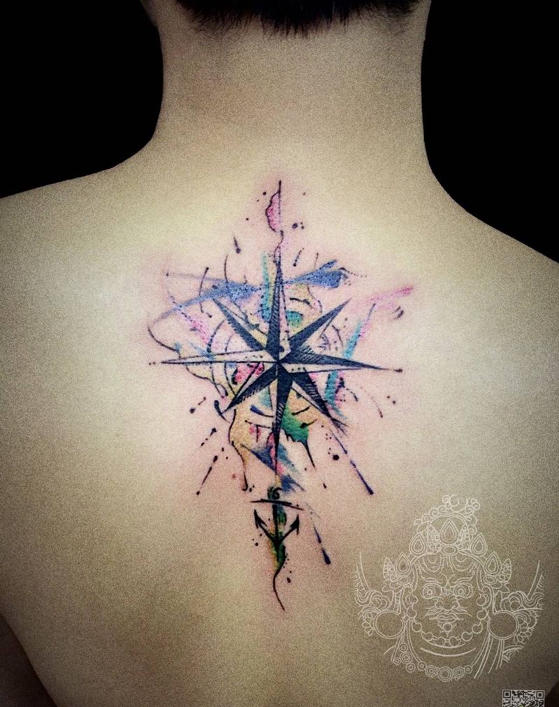 小清新纹身图片_颈部水彩纹身图案