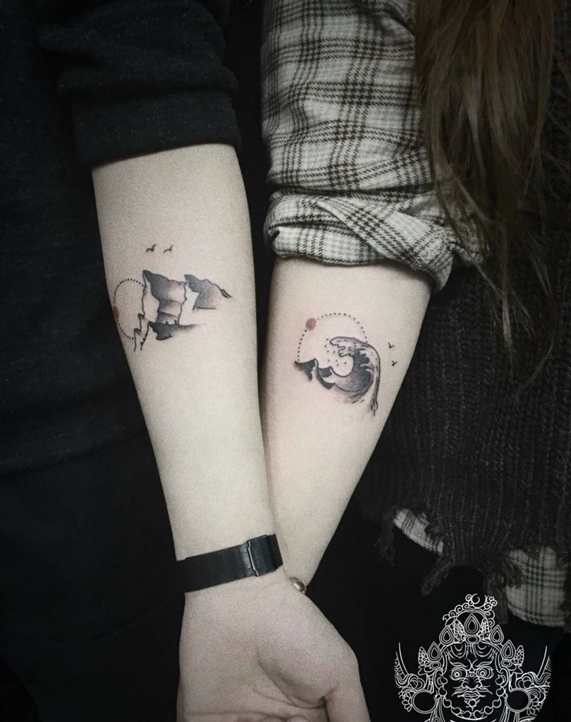 情侣小图纹身图片_手臂情侣图案纹身图案