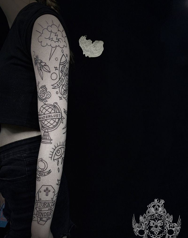 oldschool基础线五折作品纹身图片_手臂Old School纹身图案