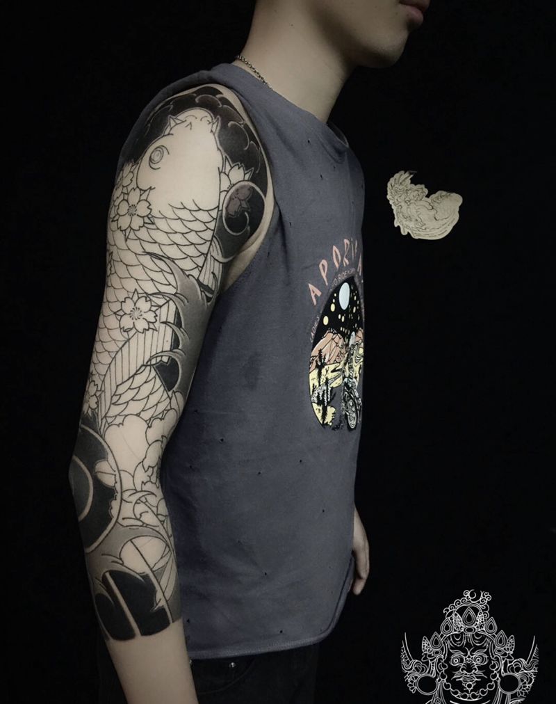 七分袖未完待续纹身图片_手臂老传统纹身图案