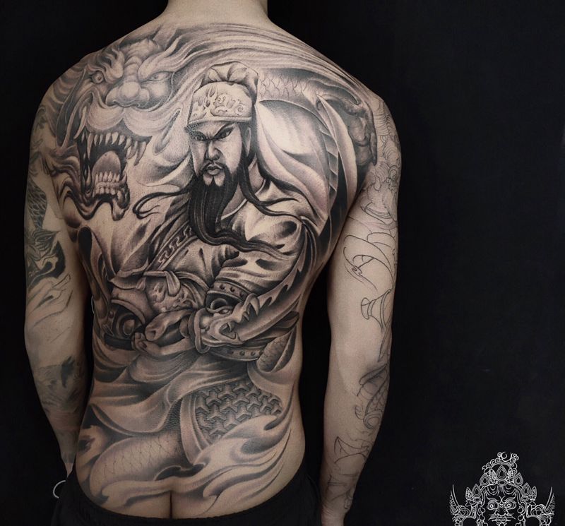 忠孝仁义,关羽纹身图片_背部新传统纹身图案