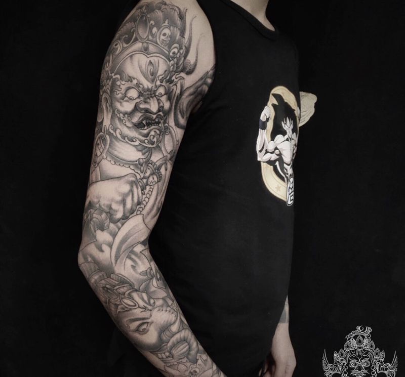 传统纹身花臂纹身图片_手臂新传统纹身图案