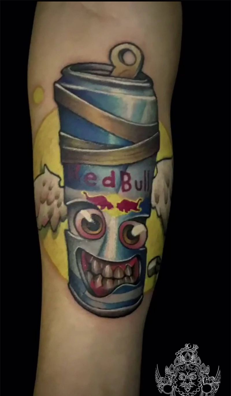 来罐红牛纹身图片_New School纹身图案