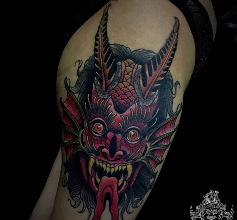 大腿newschool纹身图片_腿部New School纹身图案