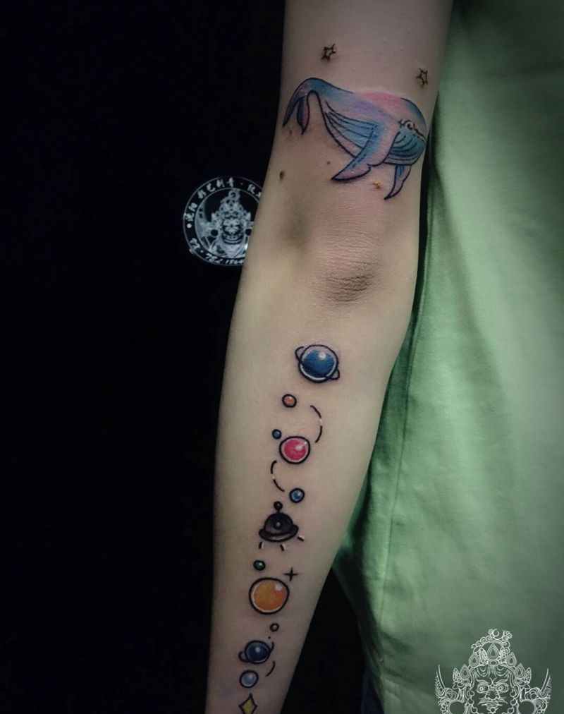 店内小清新图案纹身图片_手臂水彩图腾小清新纹身图案