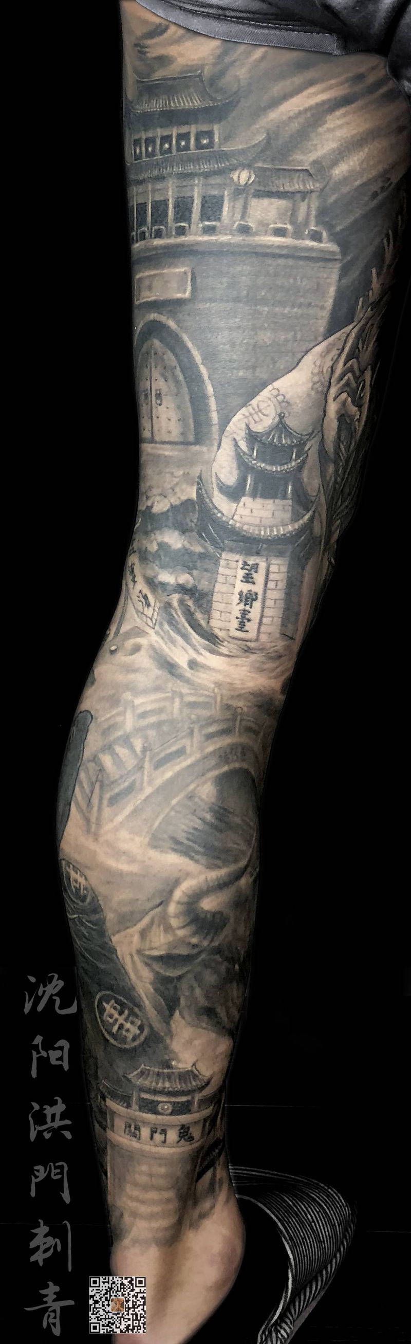 阴曹地府纹身图片_腿部臀部新传统欧美写实纹身图案