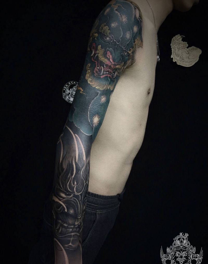 传统花臂。遮盖纹身图片_手臂新传统纹身图案