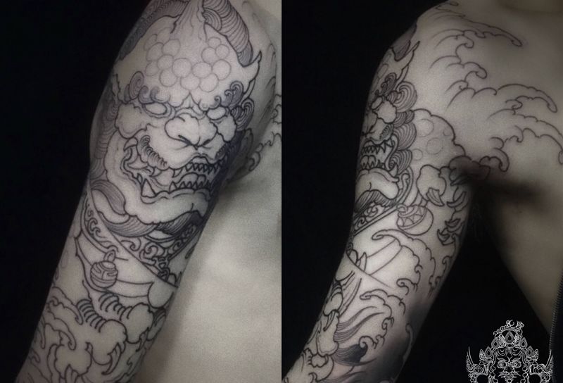 唐狮子，下次继续纹身图片_手臂新传统纹身图案