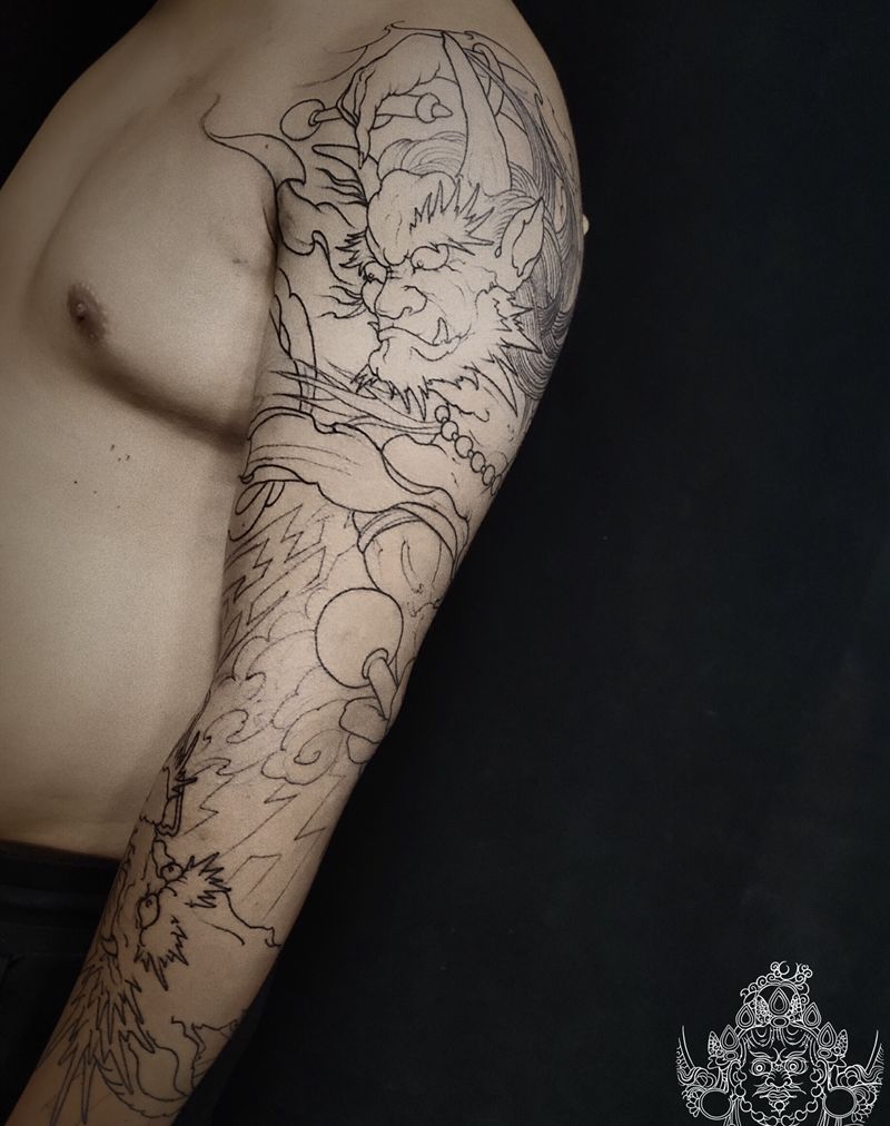 传统花臂基础线纹身图片_手臂新传统纹身图案