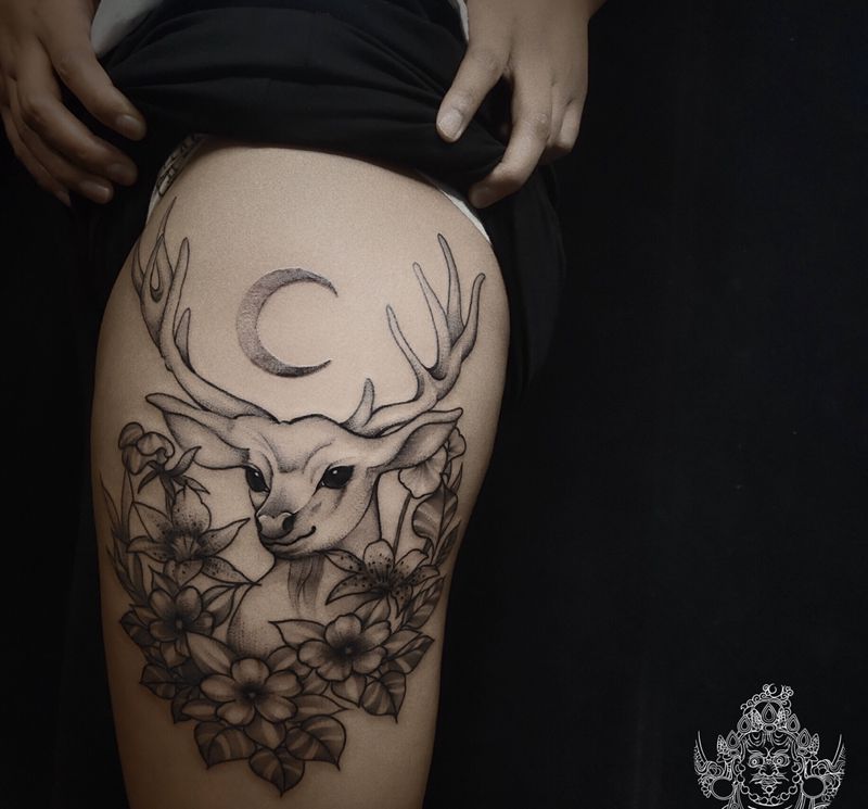 情侣图案纹身图片_背部腿部点刺纹身图案