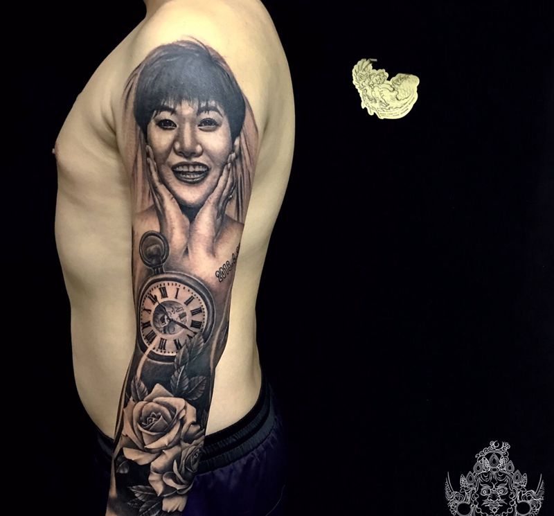 店内作品  七分花臂纹身图片_手臂欧美写实纹身图案