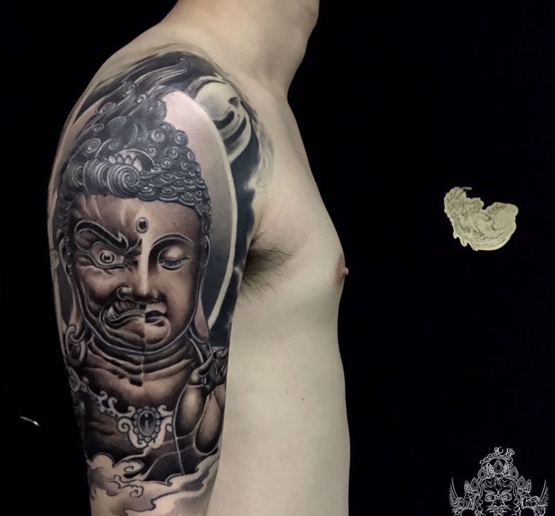 不动 明王 完工纹身图片_手臂新传统纹身图案