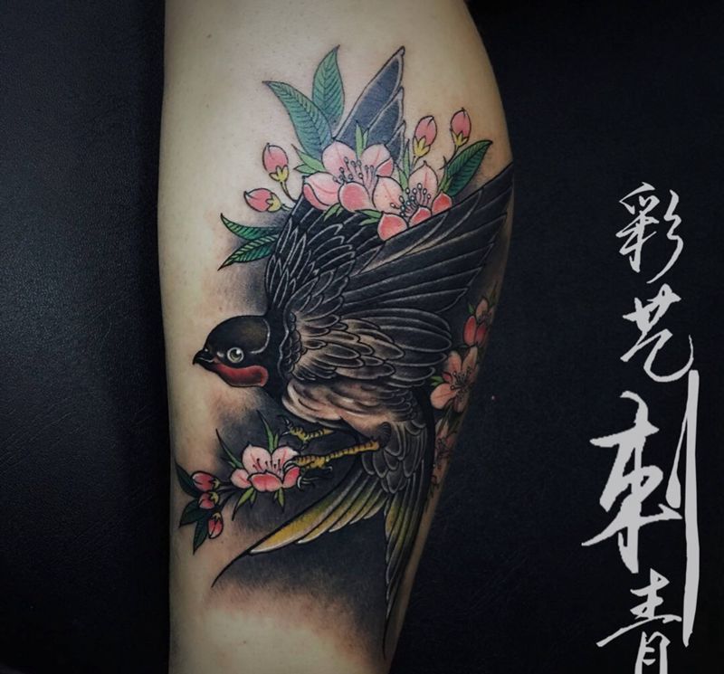 店内遮盖作品哈纹身图片_腿部新传统纹身图案