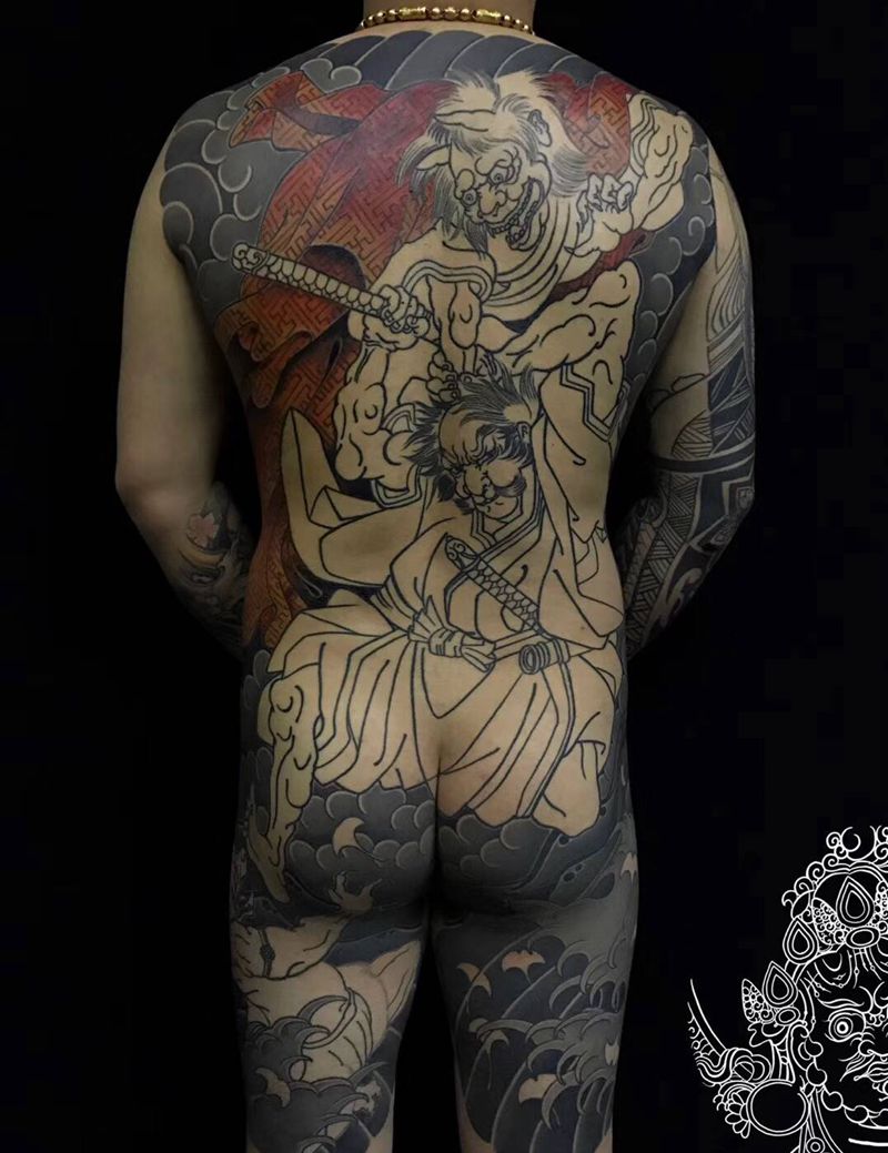 纹杰老师 工作进度纹身图片_背部老传统纹身图案