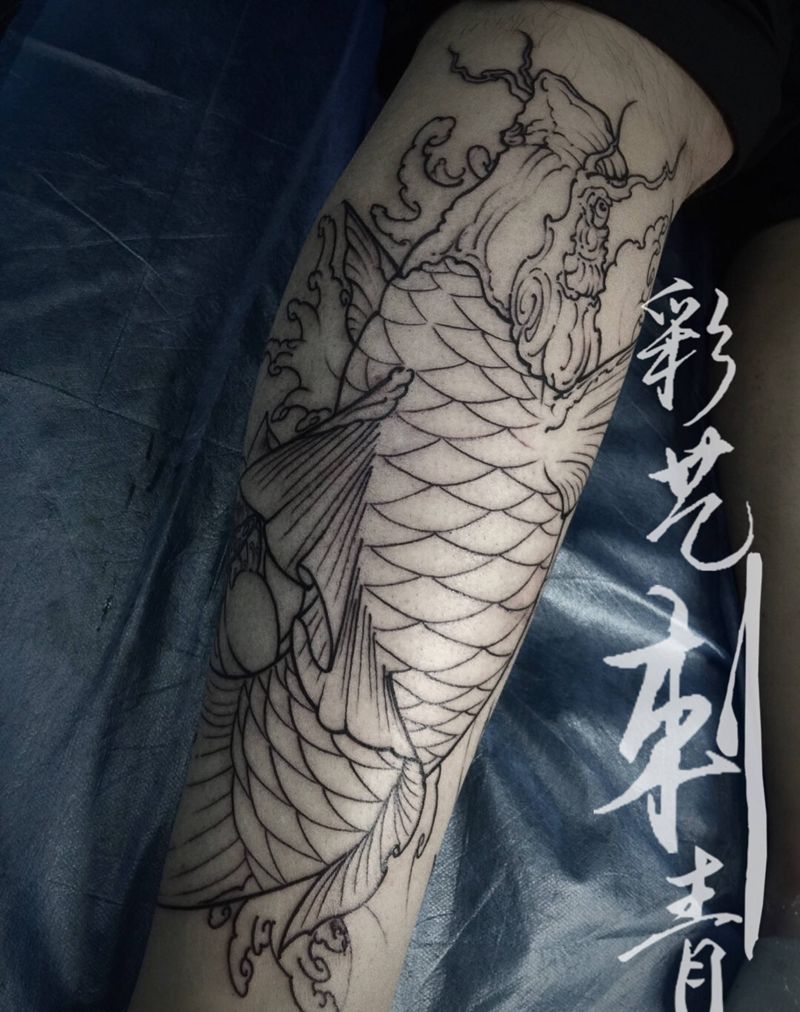 店内作品 基础线纹身图片_腿部新传统纹身图案