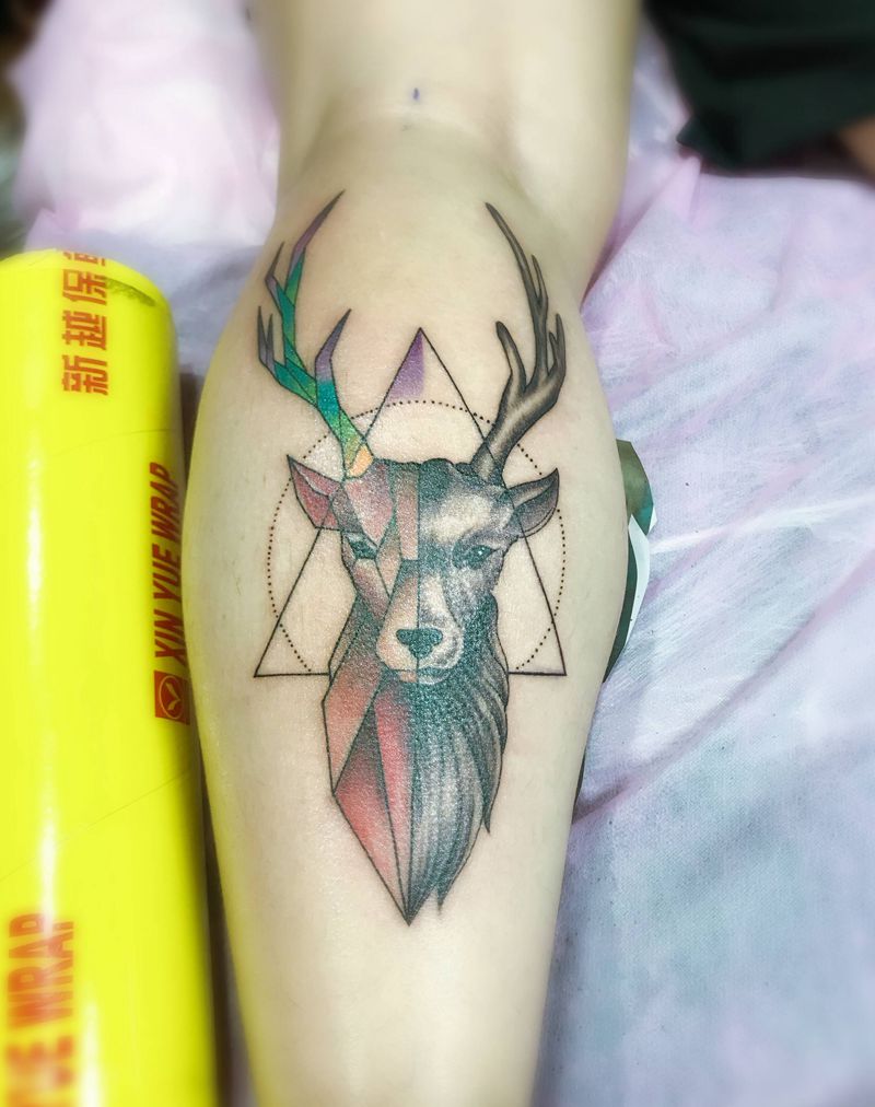 鹿先生纹身图片_腿部纹身图案