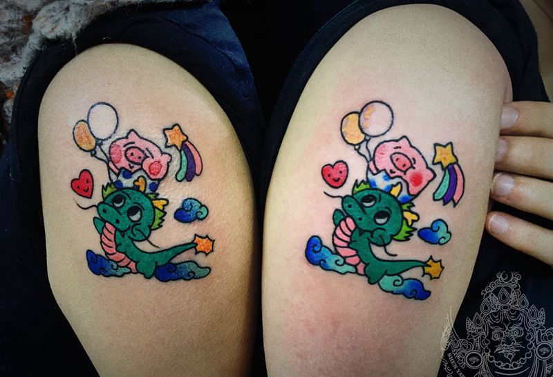 彩色情侣图案纹身图片_手臂New SchoolOld School纹身图案