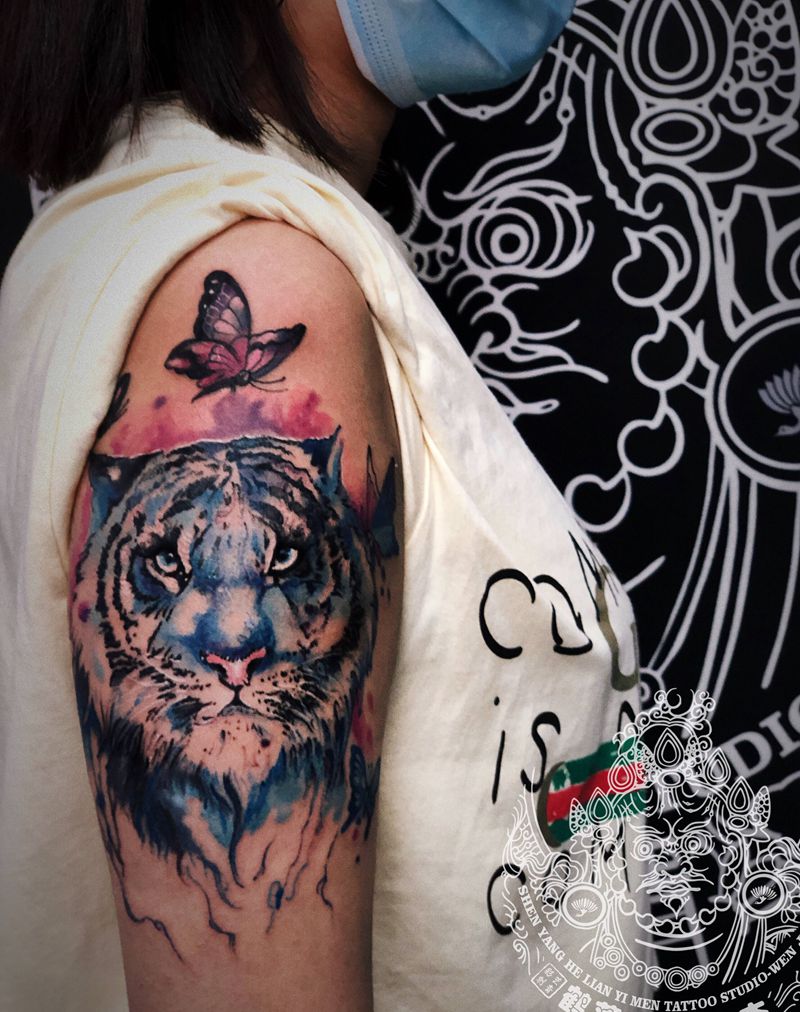 水彩泼墨纹身图片_手臂水彩水墨纹身图案