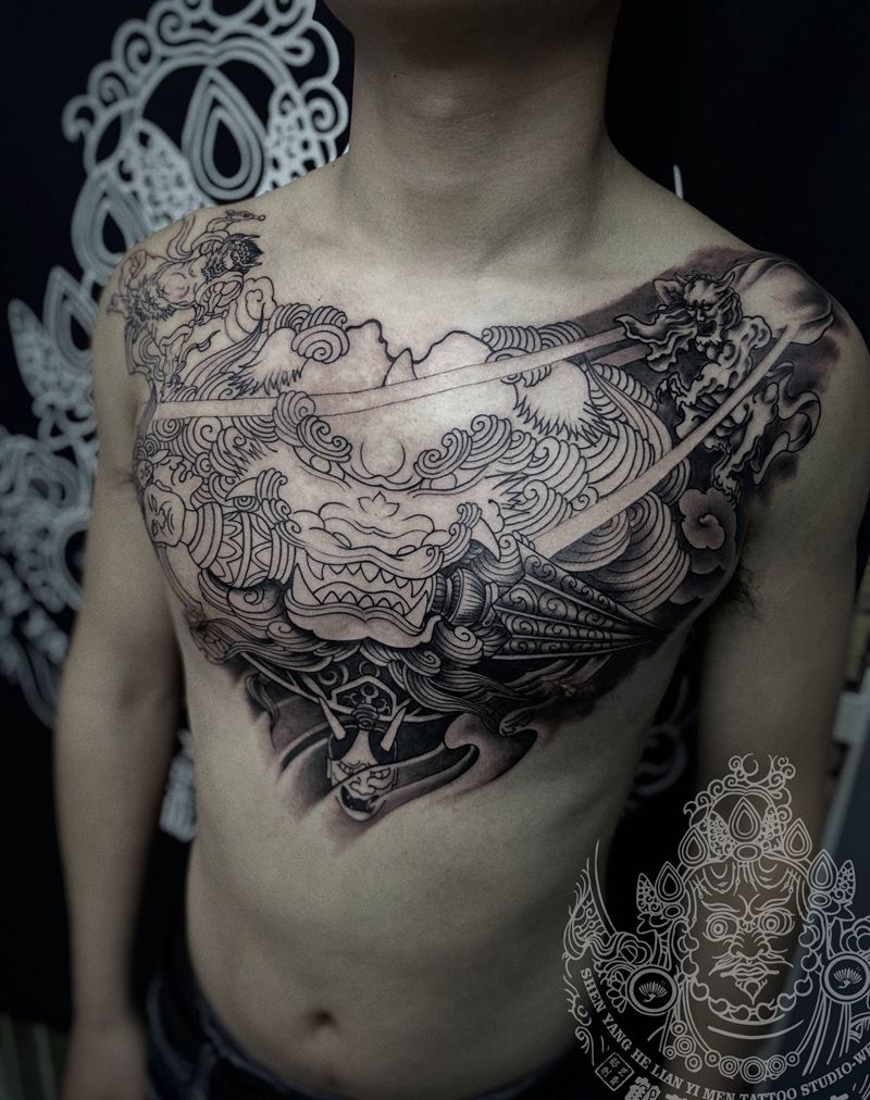 花胸未完待续纹身图片_胸部新传统纹身图案