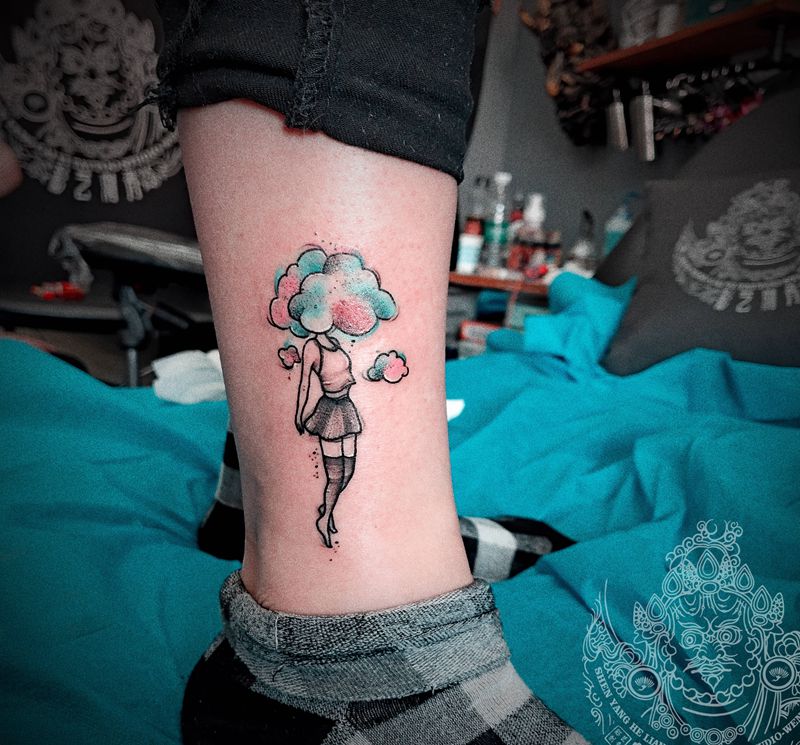 小清新哦纹身图片_腿部点刺水彩纹身图案