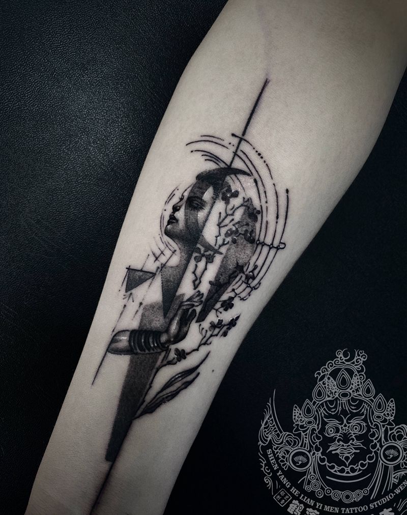 黑灰小图纹身图片_手臂图腾点刺纹身图案