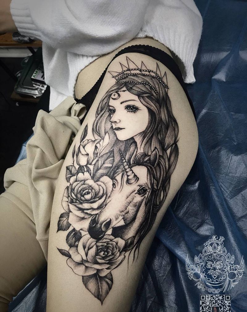 大美女。性感纹身图片_腿部点刺纹身图案