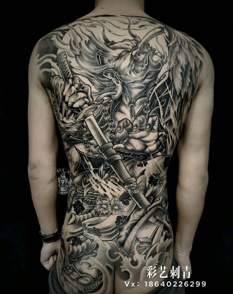 天狗完成，欢迎预约纹身图片_背部新传统纹身图案