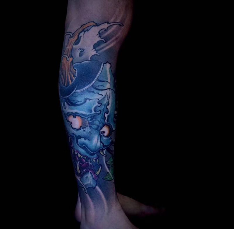 彩艺买家秀。小腿般若牡丹花纹身图片