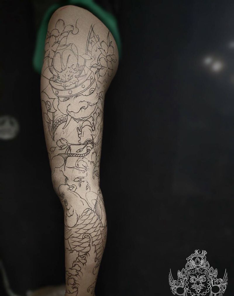 新传统花腿基础线纹身图片_腿部新传统纹身图案