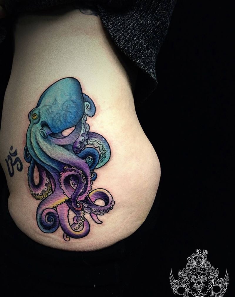 遮盖作品哦纹身图片_腹部水彩纹身图案