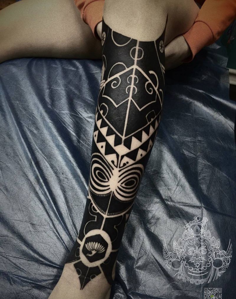 包小腿图腾纹身图片_腿部图腾纹身图案