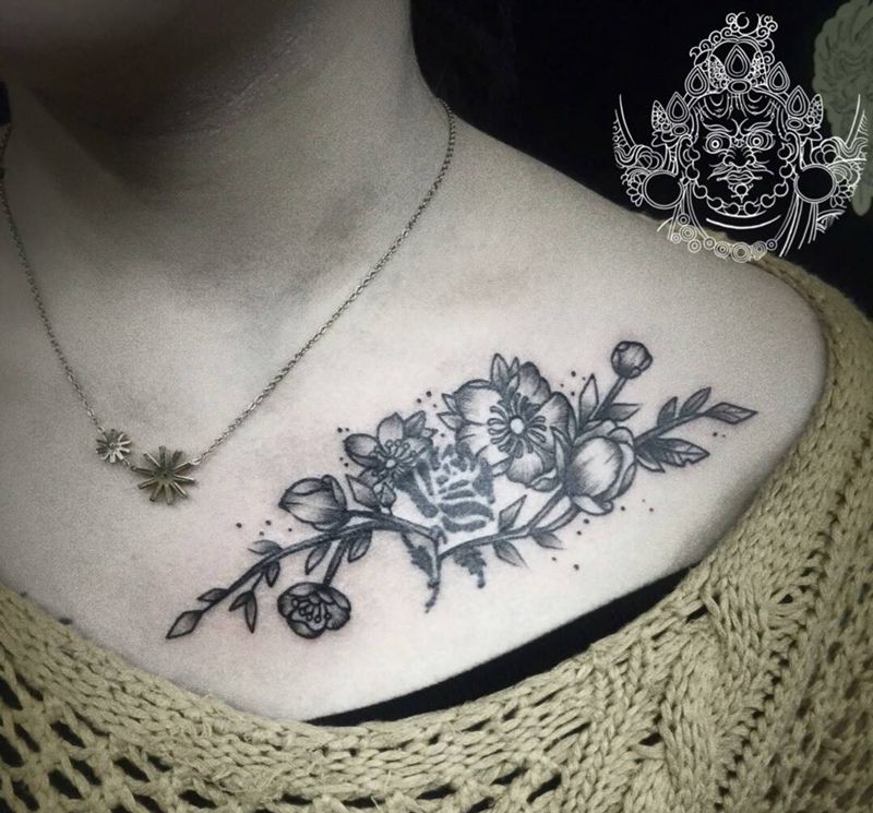 修改添加小清新纹身图片_胸部肩部点刺小清新纹身图案