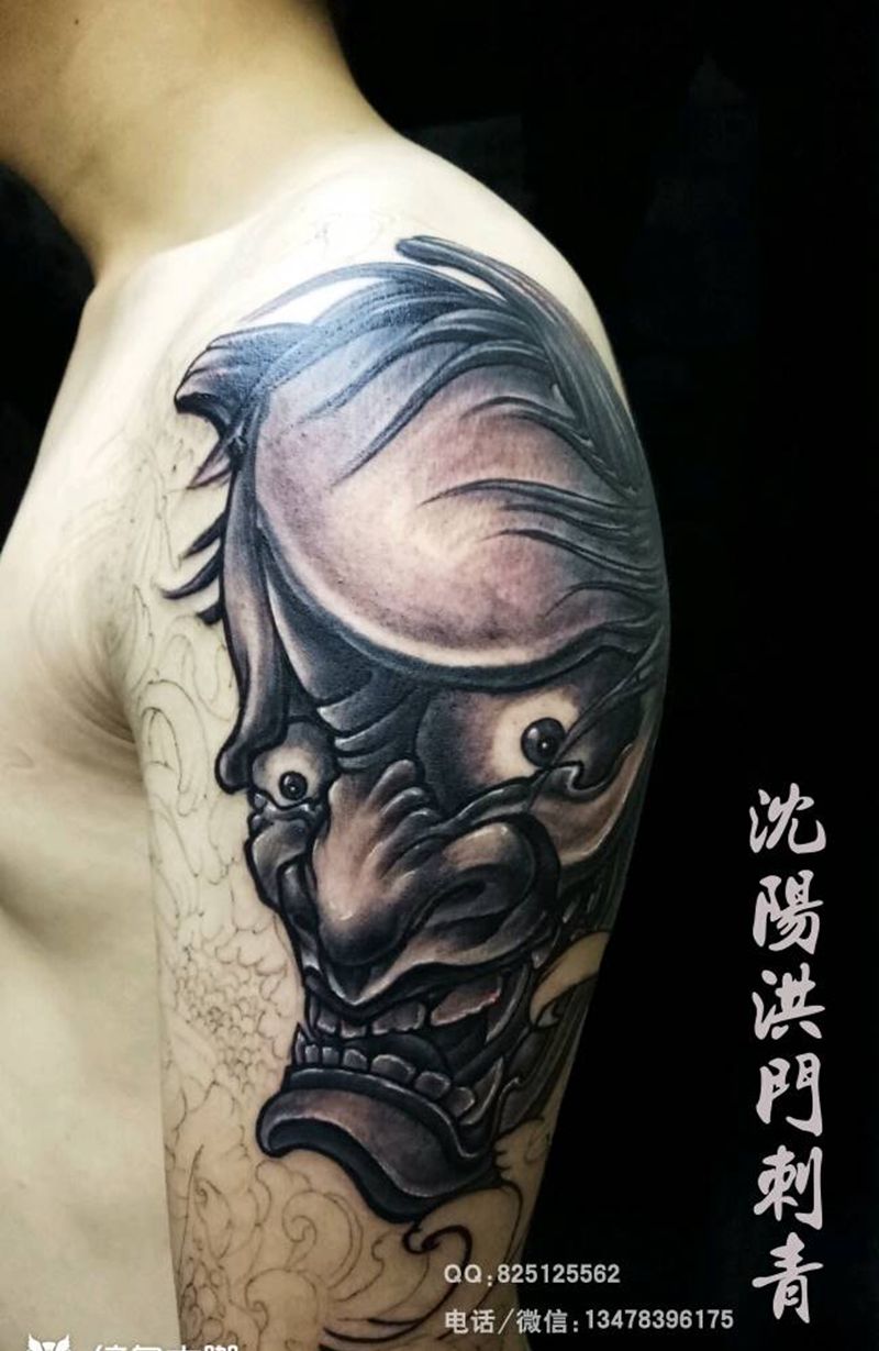 花臂 般若纹身图片_手臂传统动物人物植物成品纹身图案