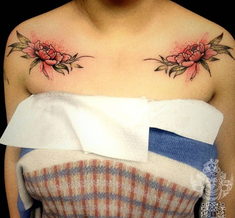 小清新，胸花完成纹身图片_胸部小清新纹身图案