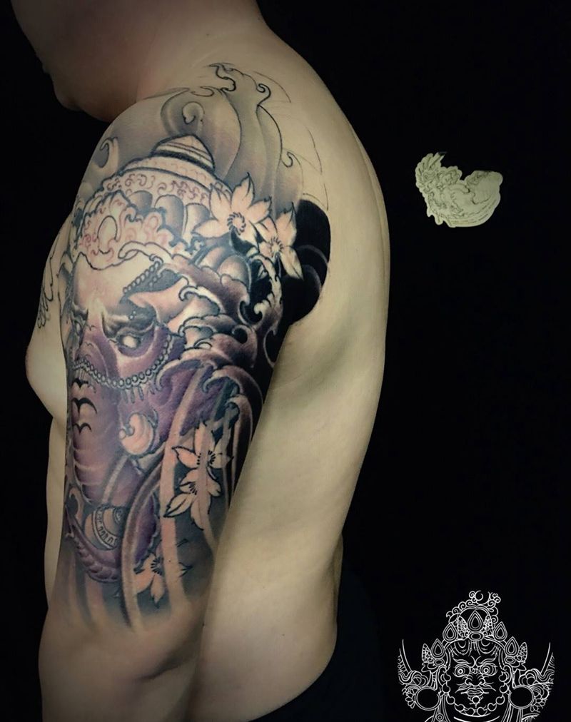 象神未完纹身图片_手臂新传统纹身图案