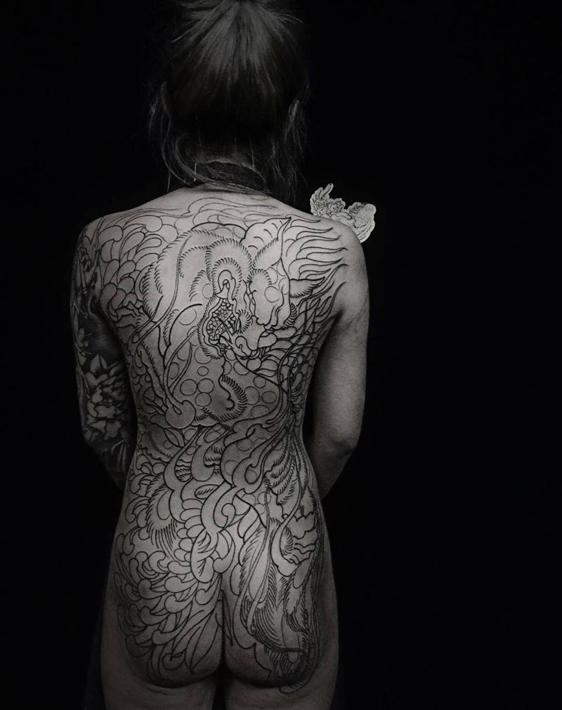 老传统满背。店长纹身图片_背部老传统新传统纹身图案