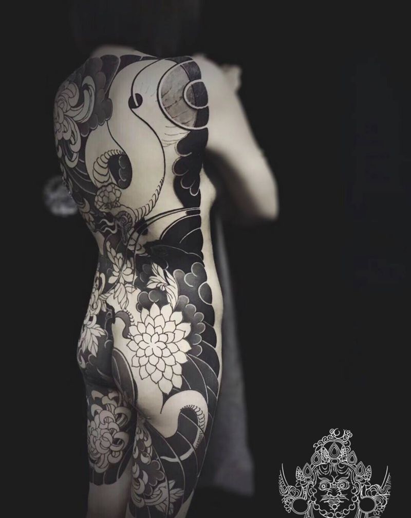 老传统进度。纹杰老师工作纹身图片_背部老传统纹身图案