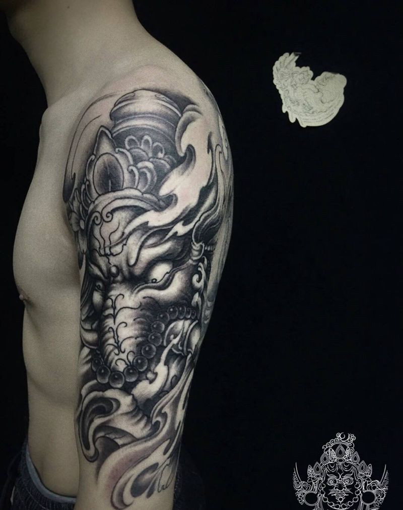 大臂象神完成纹身图片_手臂新传统纹身图案