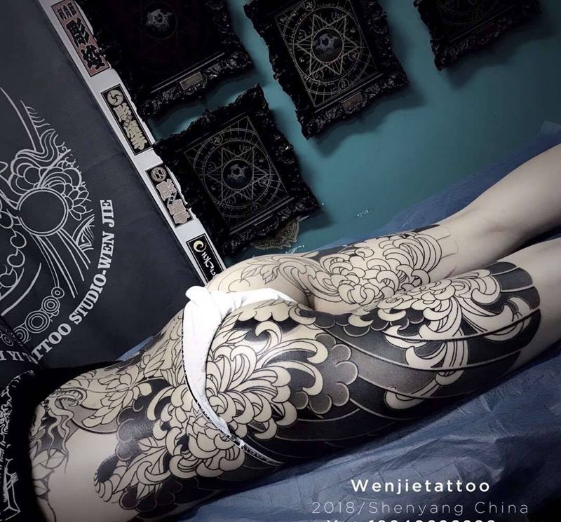 纹杰老师工作进度纹身图片_背部臀部老传统纹身图案