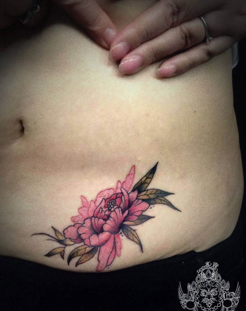 彩色小清新纹身图片_腹部小清新纹身图案