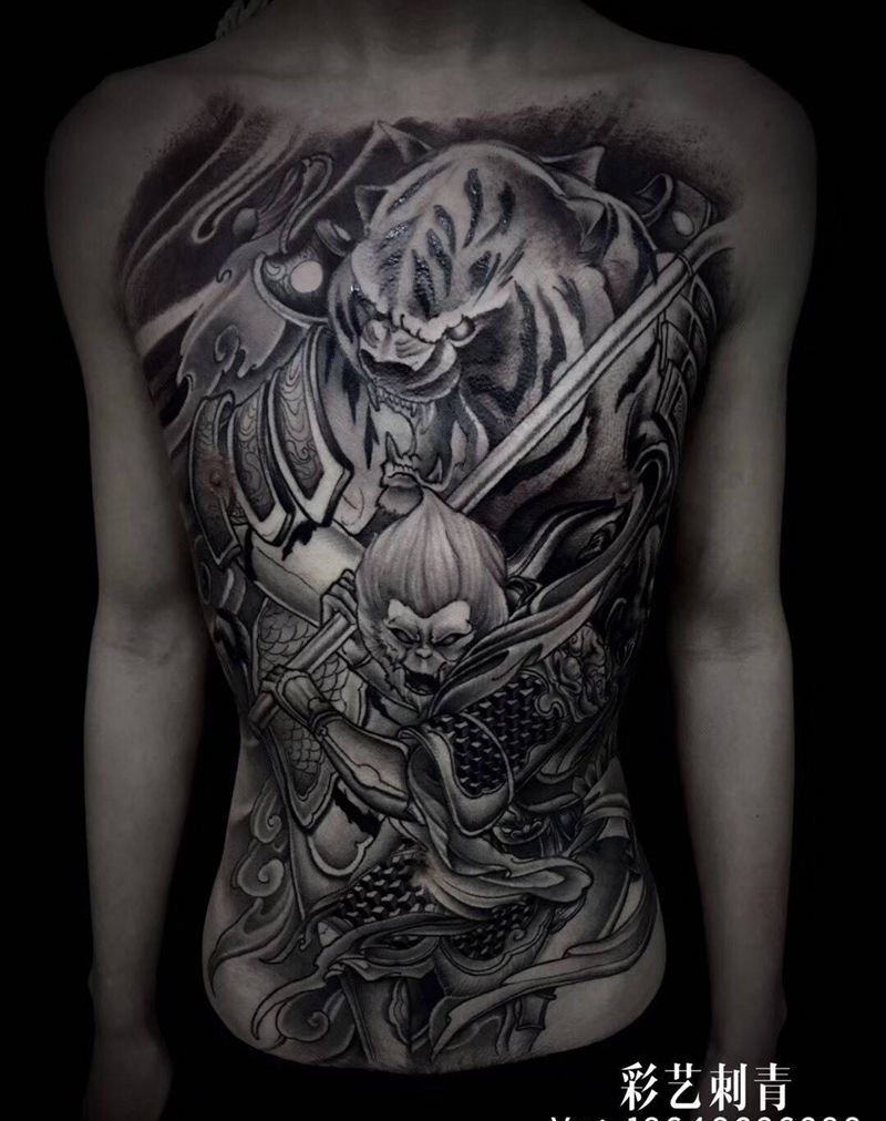 猴哥纹身图片_背部新传统纹身图案
