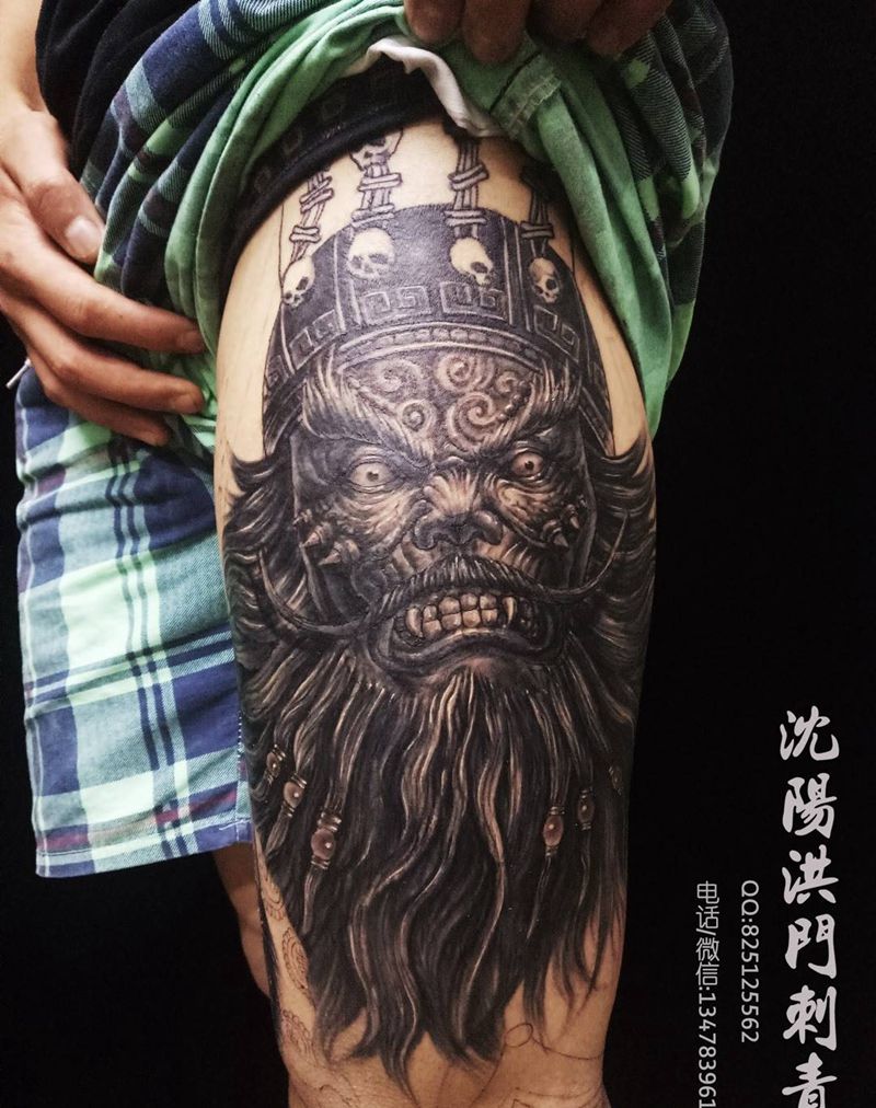 阴曹地府纹身图片_腿部臀部传统习俗写实人物鬼神原创纹身图案