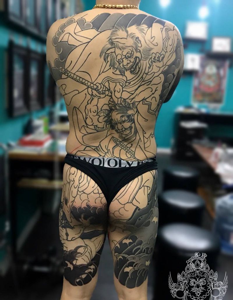 老传统满背进度更新纹身图片_背部老传统纹身图案