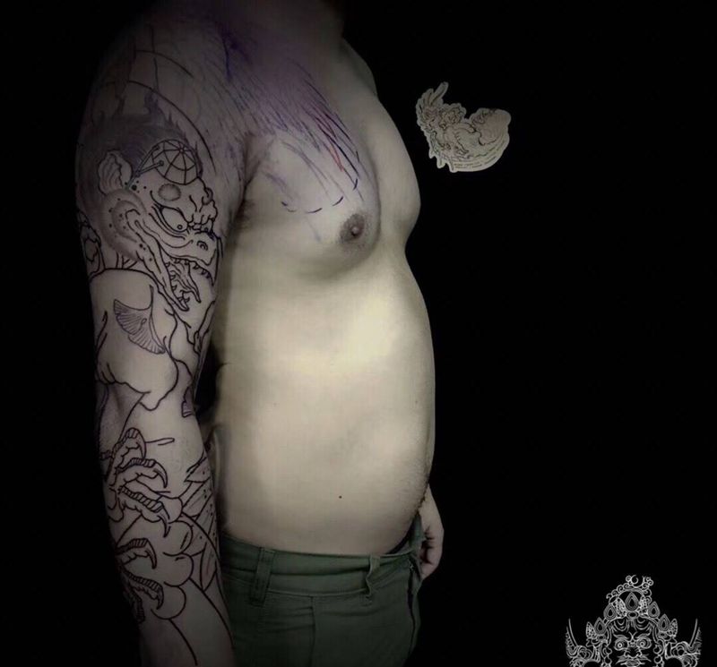 基础线未完纹身图片